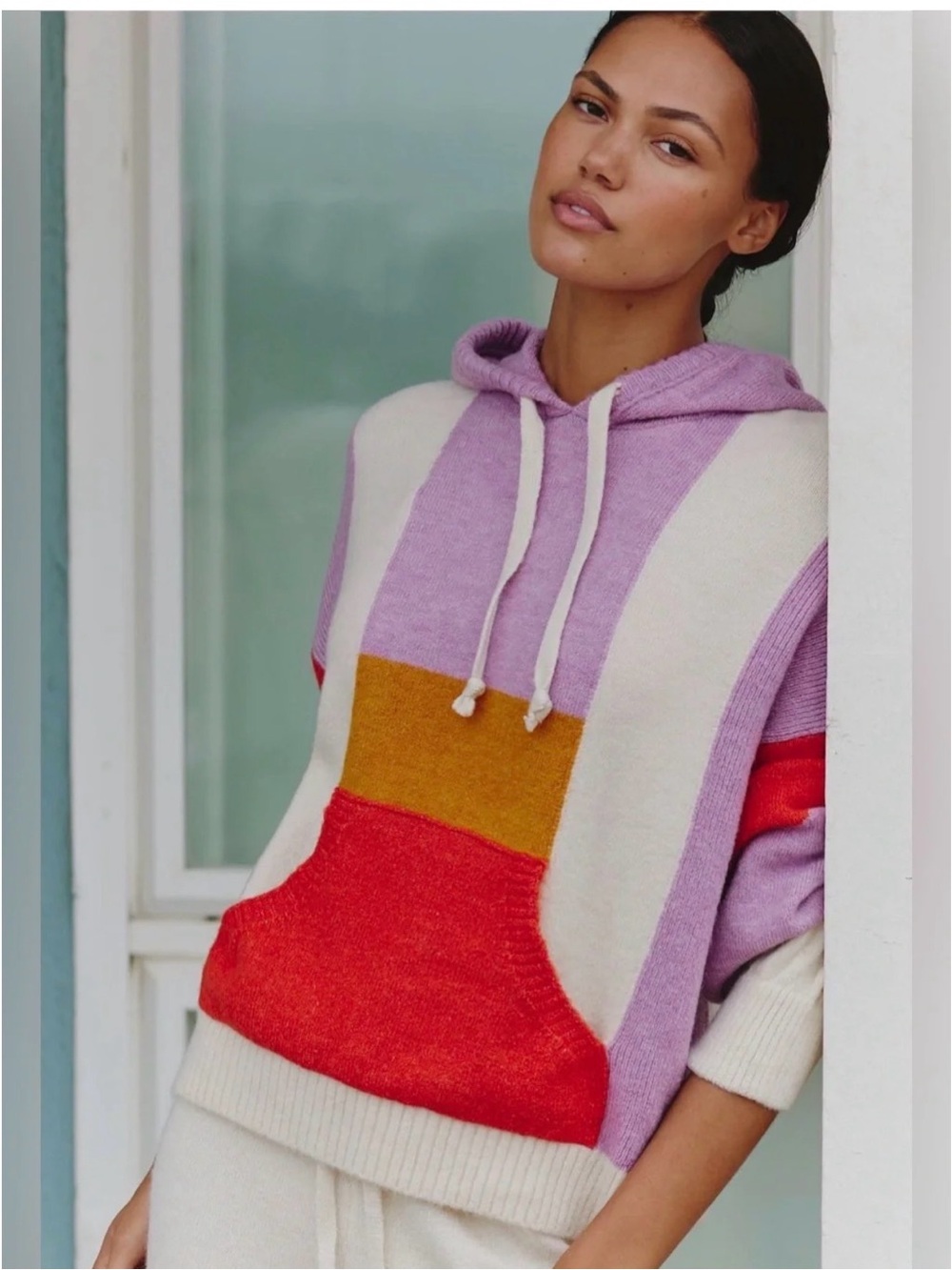 Daily Practice by Anthropologie Colorblock Knit Hoodie Sweater Size S/M